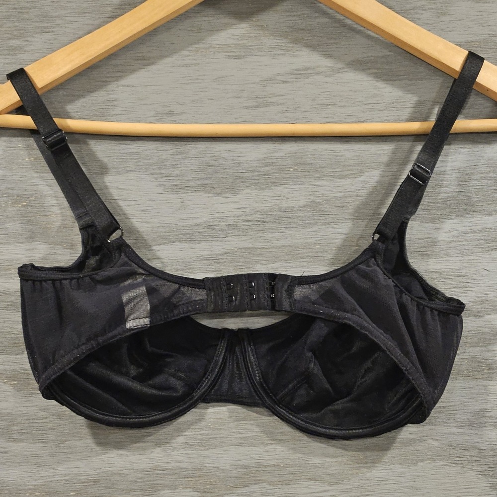 Victoria Secret Vintage 34D Black Floral Velvet Burnout Sheer Wired Bra 1996 - Picture 2 of 10